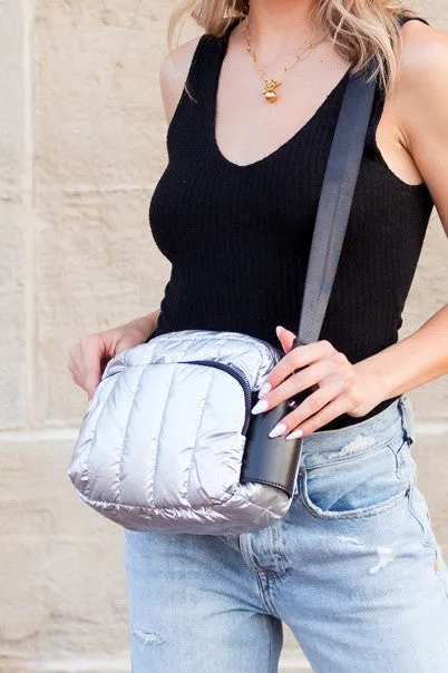 Modern Shiny River Sound Metallic Puffer Crossbody