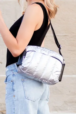 Modern Shiny River Sound Metallic Puffer Crossbody