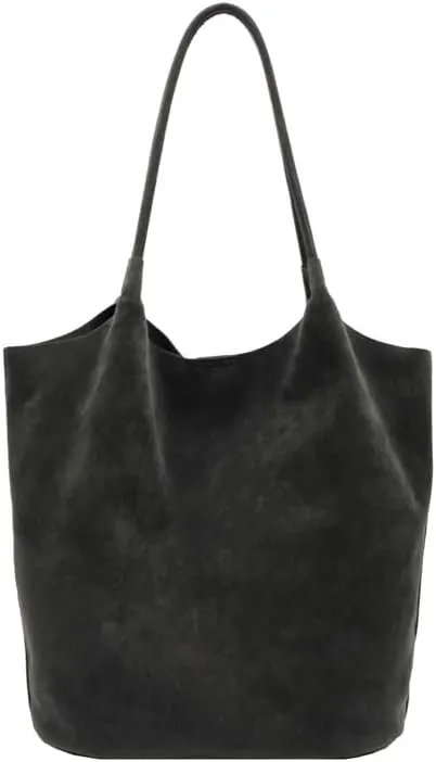 Molodo Suede Leather Tote Bag for Women Retro Shoulder Bag Underarm Handbag Slouchy Tote Purse Work Bag Fall Winter