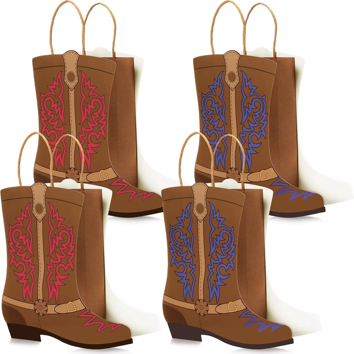 Mooliwe 18 Pcs Western Cowboy Boots Goodie Paper Bags Western Theme Party Favors Wild West Kraft Bags Bachelorette Party Theme Last Rodeo Party Supplies Cowboy Party Favors