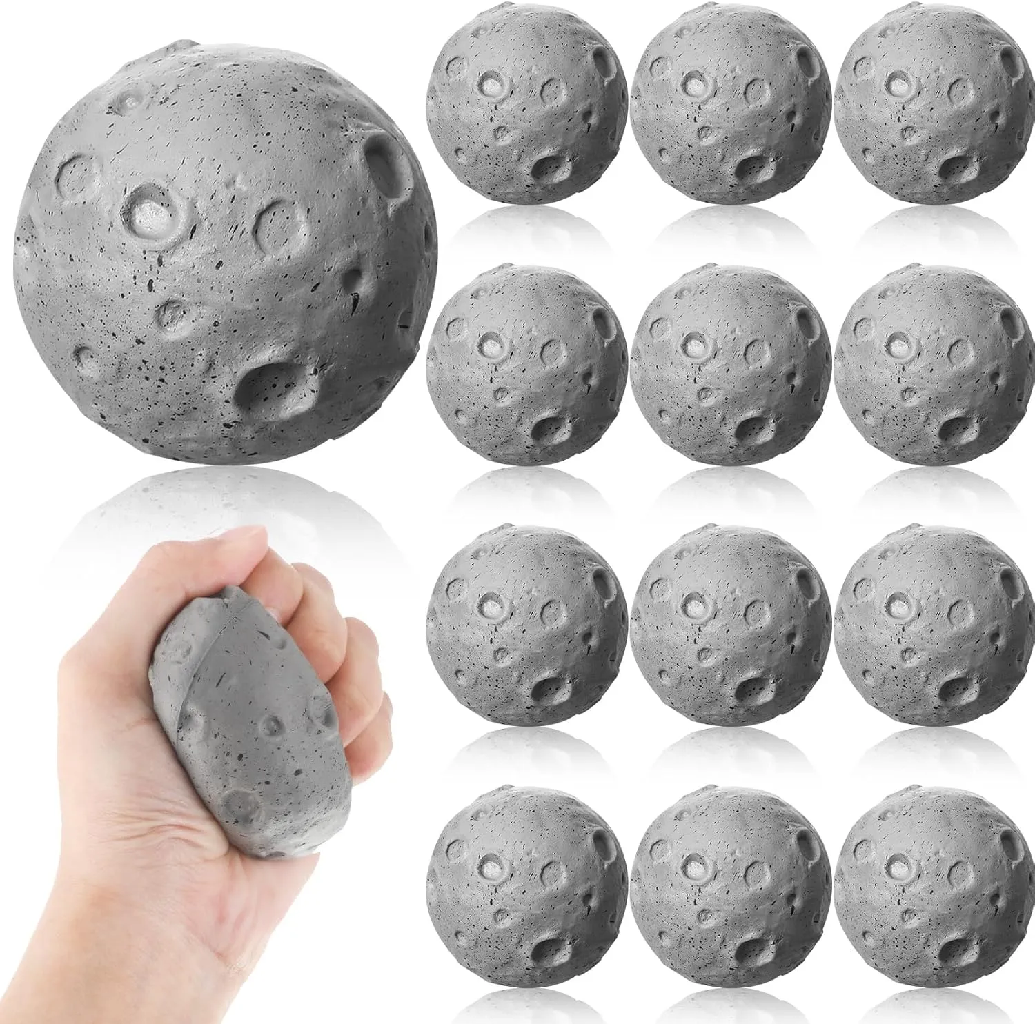 Moon Stress Balls 2.5 Inch Anxiety Fidget Relief Squeeze Balls Soft Foam Toy for Teenagers Students Birthday Party Favors for Adults Finger Exercise School Office (12 Pcs)