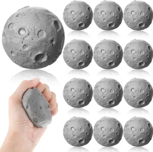 Moon Stress Balls 2.5 Inch Anxiety Fidget Relief Squeeze Balls Soft Foam Toy for Teenagers Students Birthday Party Favors for Adults Finger Exercise School Office (12 Pcs)