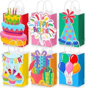MotiMind 24 Pcs Birthday Gift Bags with Handles Paper Treat Goodie Party Bags Happy Birthday Decorations Party Supplies for Kids Adult