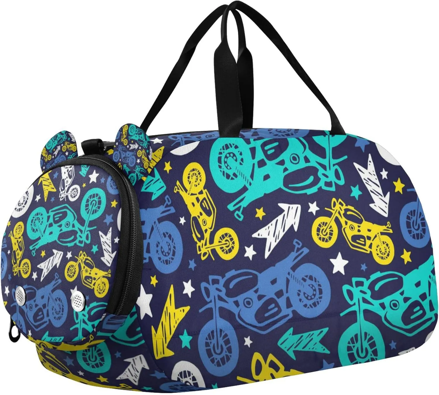 Motorcycles Colorful Sports Duffle Bag for Girls Boys, Gym Bag with Shoe Compartment, Kids Travel Overnight Weekender Shoulder Bag
