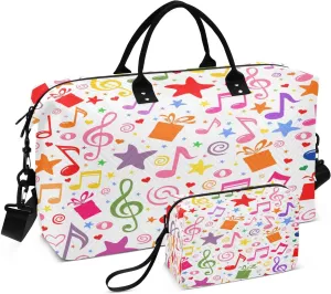 Music Motes Colorful Travel Duffel Bag, Shoulder Weekender Overnight Bags - Large Gym Bag with Wet Pocket
