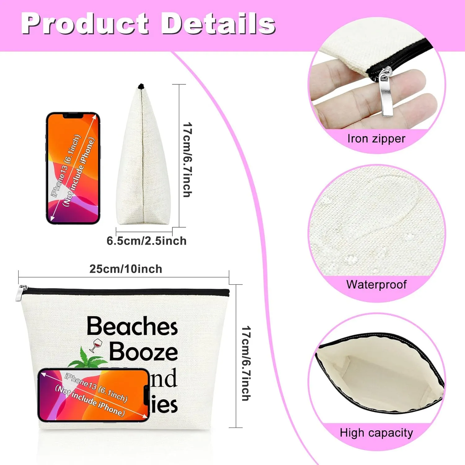 Mxrymvu 3PCS Beach Makeup Bag Beach Lover Gifts Summer Vacation Cosmetic Bag Seaside Pouch for Friend Daughter Birthday Christmas Graduation Present for Sister Travel Pouch