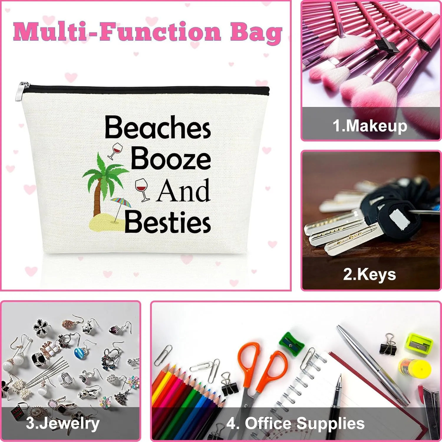 Mxrymvu 3PCS Beach Makeup Bag Beach Lover Gifts Summer Vacation Cosmetic Bag Seaside Pouch for Friend Daughter Birthday Christmas Graduation Present for Sister Travel Pouch