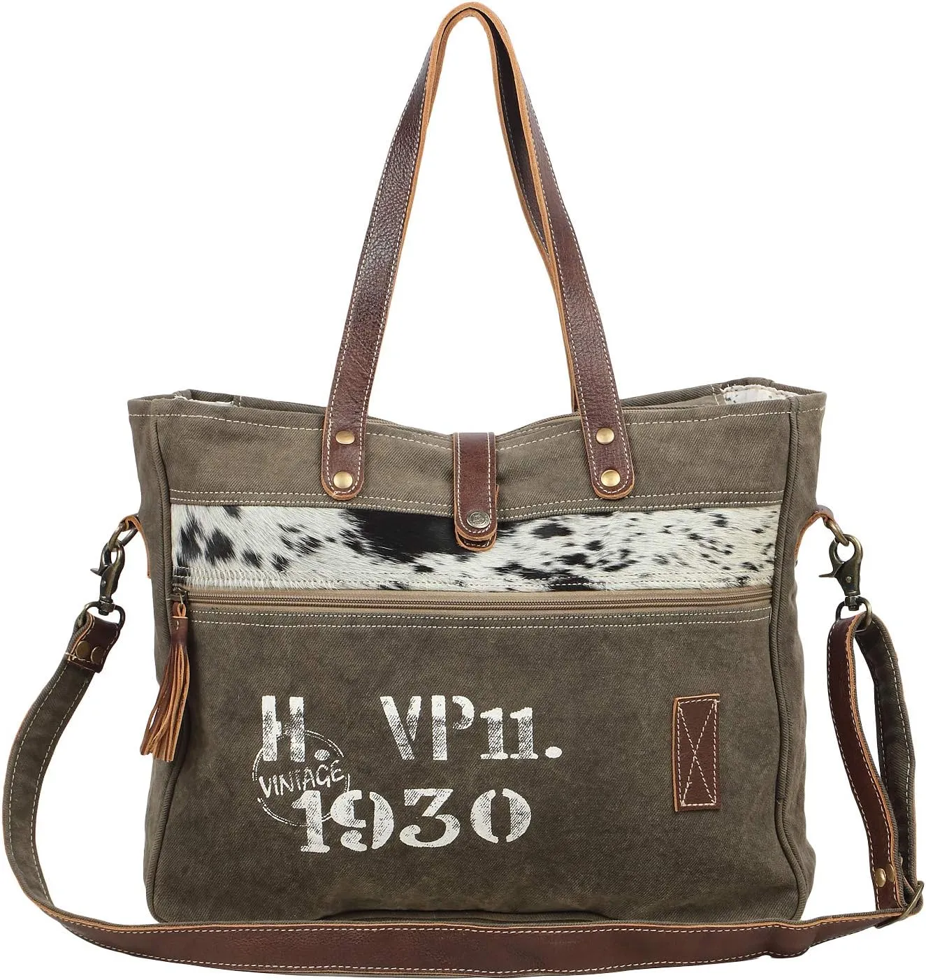 Myra Bag 1930 Classic Upcycled Canvas & Leather Messenger Bag S-1535