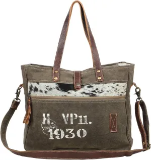 Myra Bag 1930 Classic Upcycled Canvas & Leather Messenger Bag S-1535