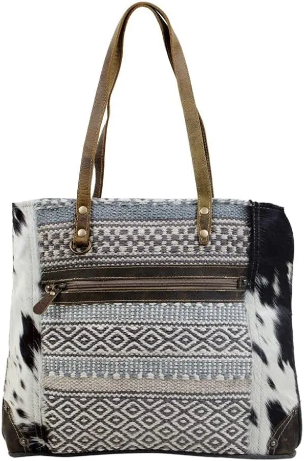 Myra Bag Multipatterned Tote Bag Upcycled Cotton & Hair Leather S-3048