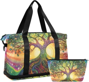 Mysterious Colorful Gym Duffel Bag Overnight Weekender Bags with Toiletry Bag for Workout Large Capacity