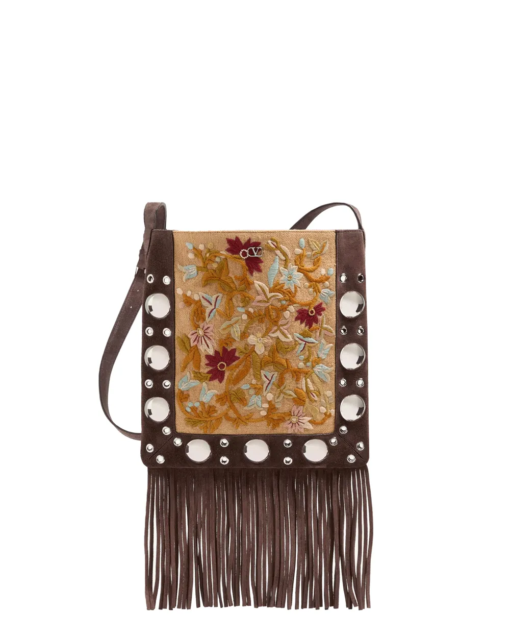 Nellocote Embroidered Fringe Shoulder Bag in Multicolor
