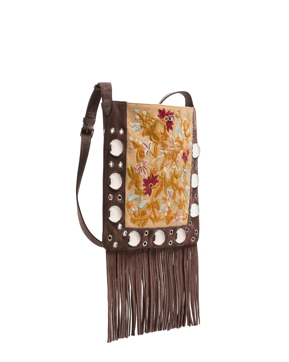 Nellocote Embroidered Fringe Shoulder Bag in Multicolor