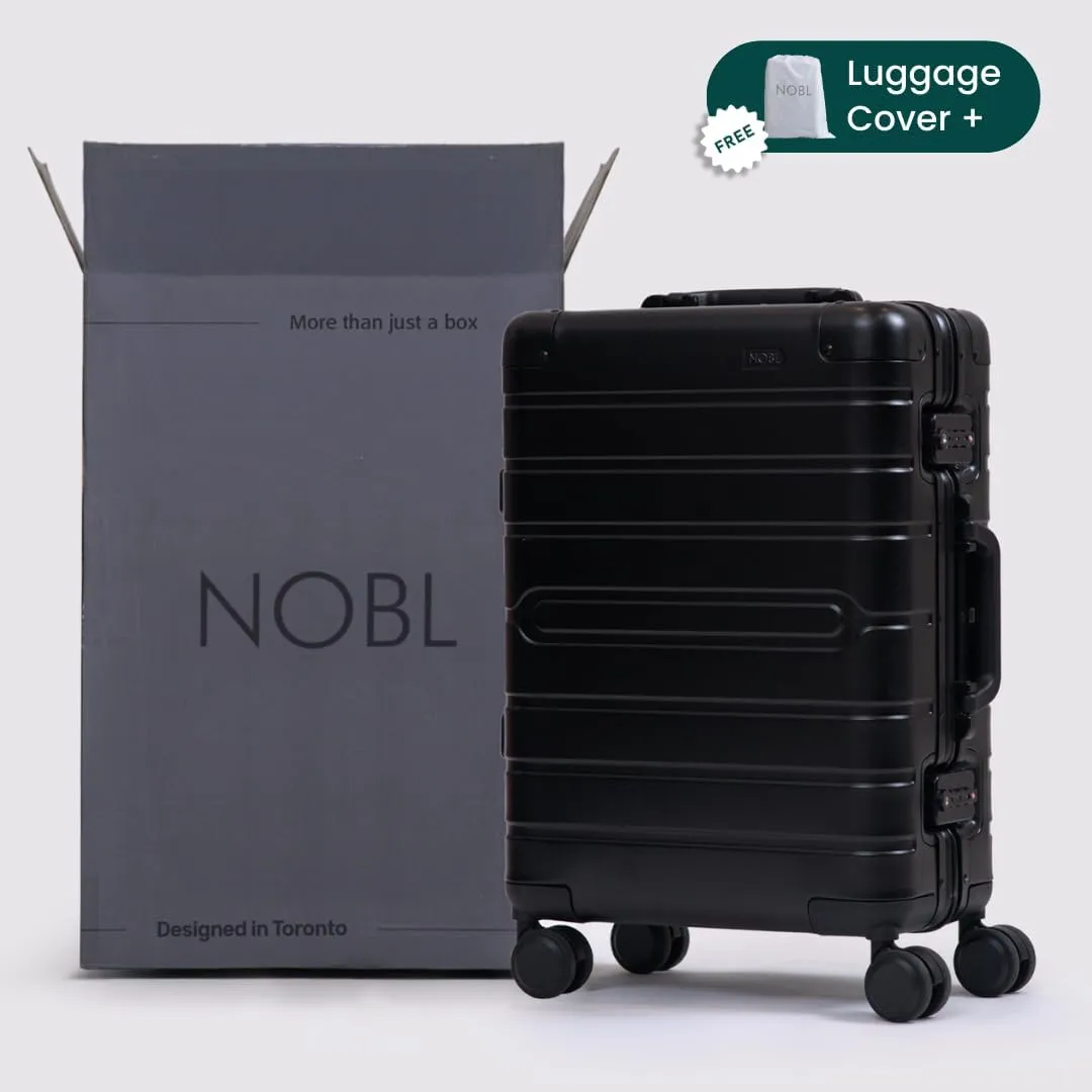 Nobl Travel Carry On Luggage, Noble Zipperless Aluminum Suitcase, 24x16.3x11 Airline Approved, Aluminum Metal Hardside Shell & Frame, 360° Spinner Wheels, Dual TSA Locks, Interior Compression – Black
