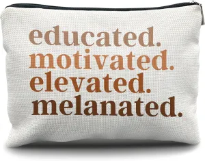 Nogrit Gifts for Black Women Girls Makeup Bag Cosmetic Bag, African American Makeup Bag,Educated Motivated Elevated Melanated Melanin Makeup Travel Toiletry Bag