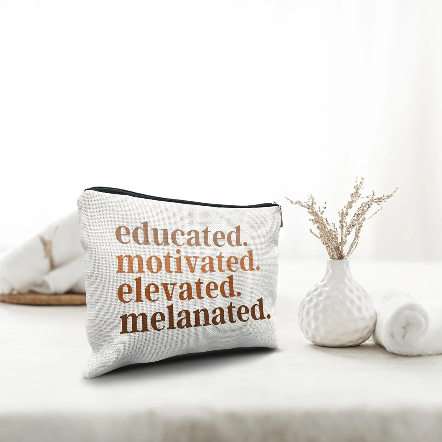 Nogrit Gifts for Black Women Girls Makeup Bag Cosmetic Bag, African American Makeup Bag,Educated Motivated Elevated Melanated Melanin Makeup Travel Toiletry Bag