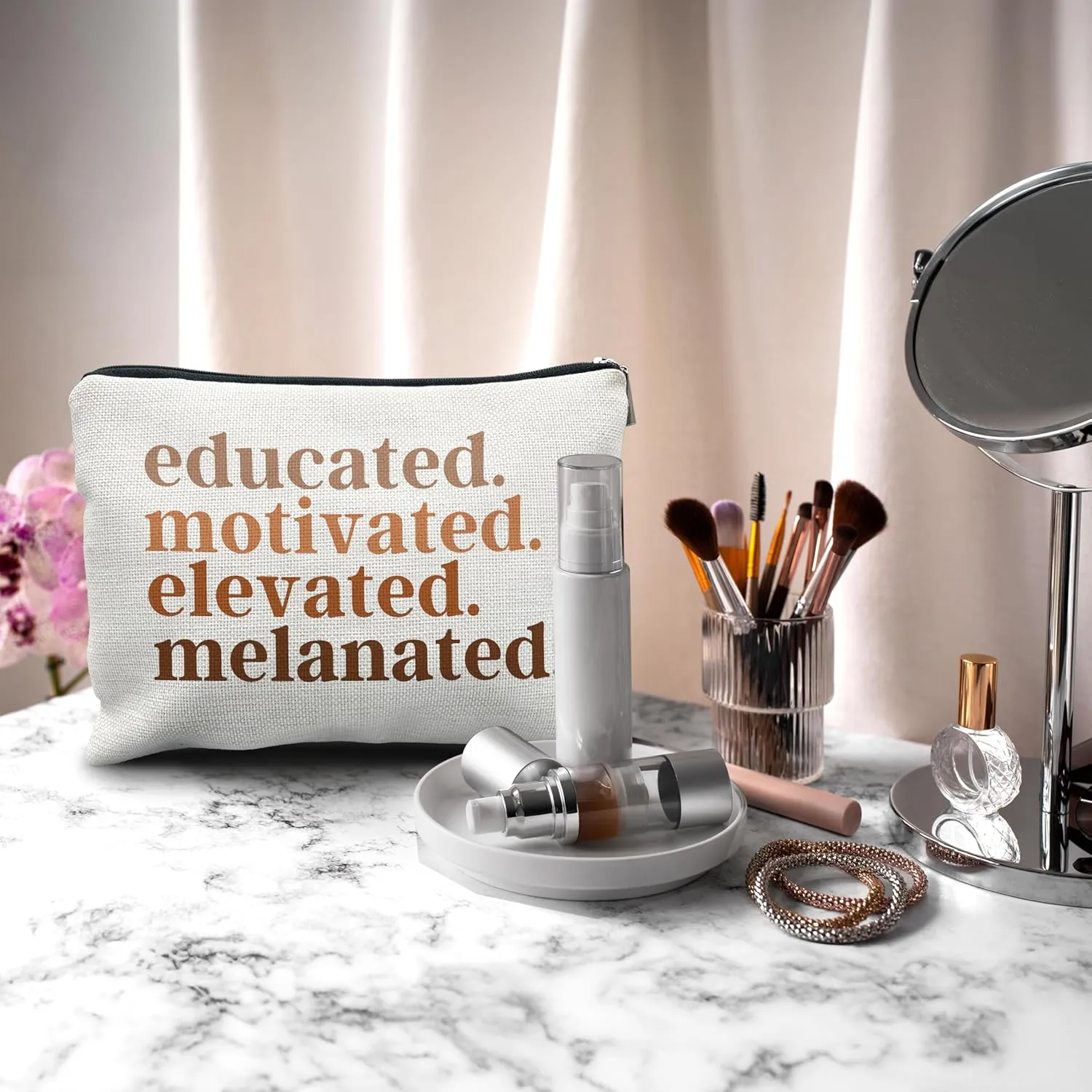 Nogrit Gifts for Black Women Girls Makeup Bag Cosmetic Bag, African American Makeup Bag,Educated Motivated Elevated Melanated Melanin Makeup Travel Toiletry Bag