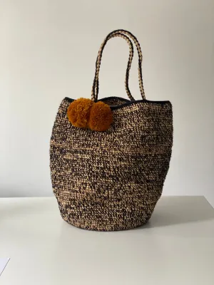 Noro Raphia Bag L (Mustard/Navy Pom Pom)