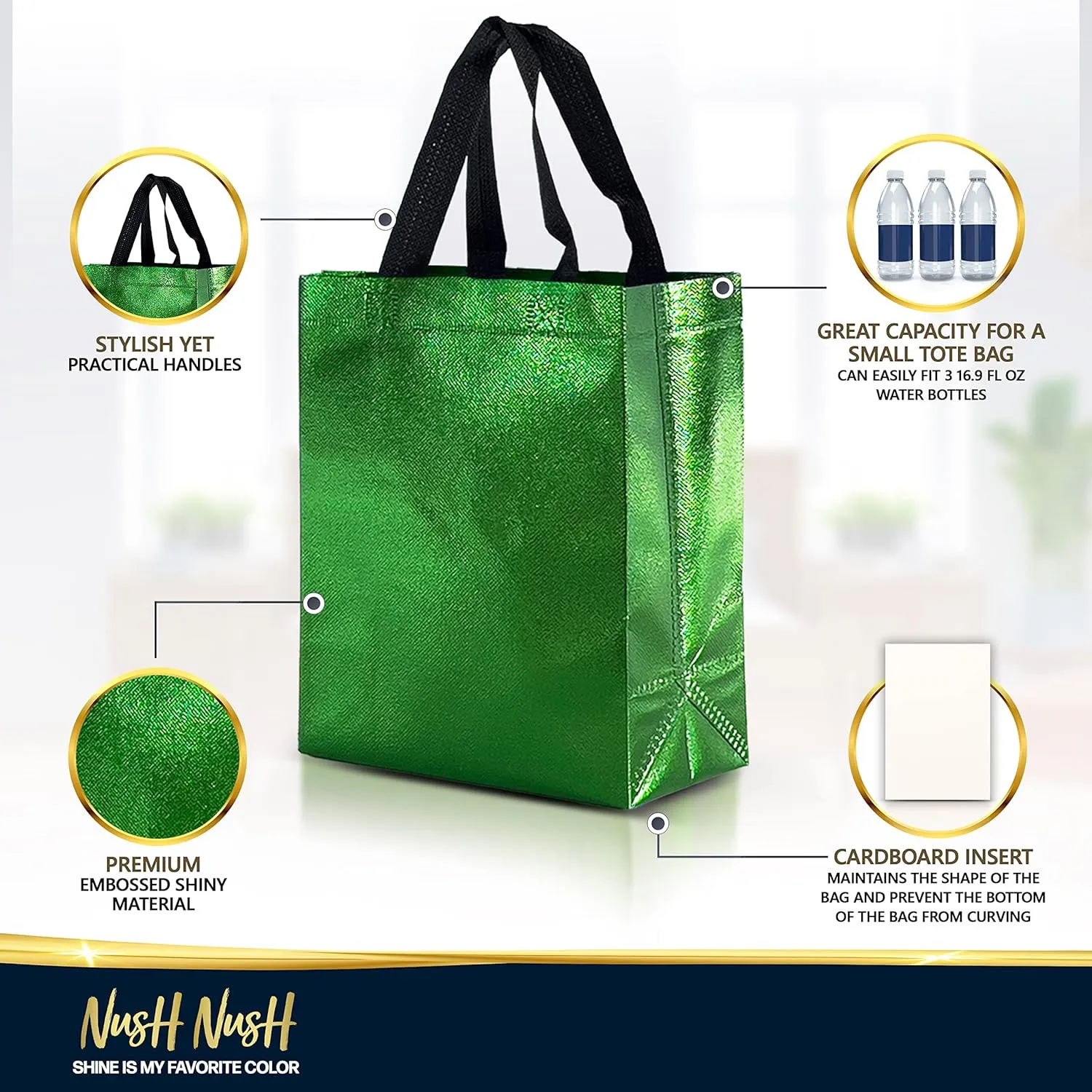 Nush Nush Mix Color Gift Bags Medium Size – 12 Reusable Gift Bags With Handles From Six Different Stunning - Perfect As Goodie Bags, Birthday Gift Bags, Party Favor– 8W x 4L x10H Size