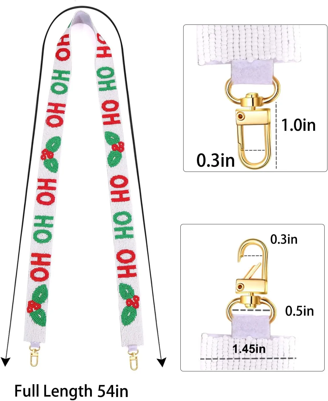 NVENF Christmas Purse Strap Replacement Crossbody Wide Shoulder Straps Beaded Christmas Tree HOHOHO Purse Strap Replacement