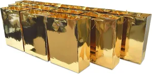OccasionALL Large Gift Bags with Handles, Gold Metallic Christmas Wrap, Holidays, Birthdays, Valentines, Party Favors, Shopping, Bulk, 10x5x13 12 Pack