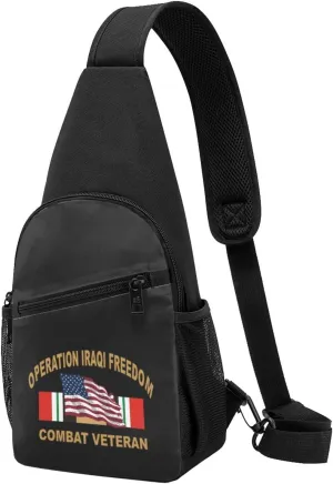 Operation Iraqi Freedom Combat Veteran With American Flag Chest Pack Leisure Shoulder Crossbody Chest Bag