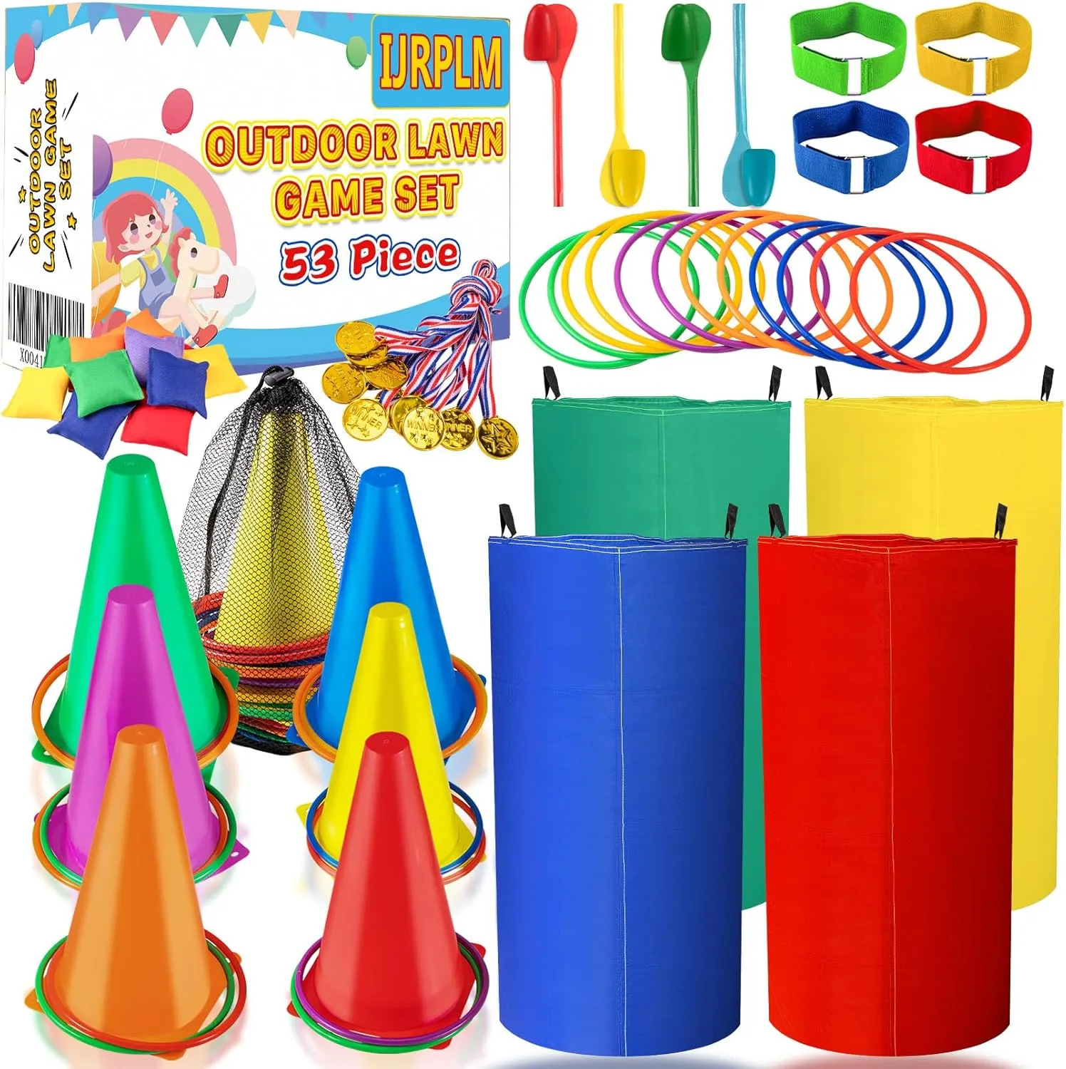 Outdoor Games,53PCS Carnival Games Bean Bags Ring Toss Set,Colorful Potato Sack Race Bags,Egg and Spoon Race Games Party for Kids Adults Family Reunion Birthday Party Outside Field Day Games