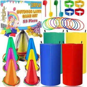Outdoor Games,53PCS Carnival Games Bean Bags Ring Toss Set,Colorful Potato Sack Race Bags,Egg and Spoon Race Games Party for Kids Adults Family Reunion Birthday Party Outside Field Day Games