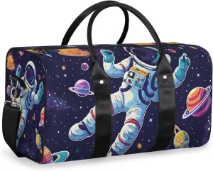 Outer Space Astronaut Travel Duffle Bag for Women Men Gym Duffel Foldable Bag Waterproof Weekender Colorful Universe Duffle Tote