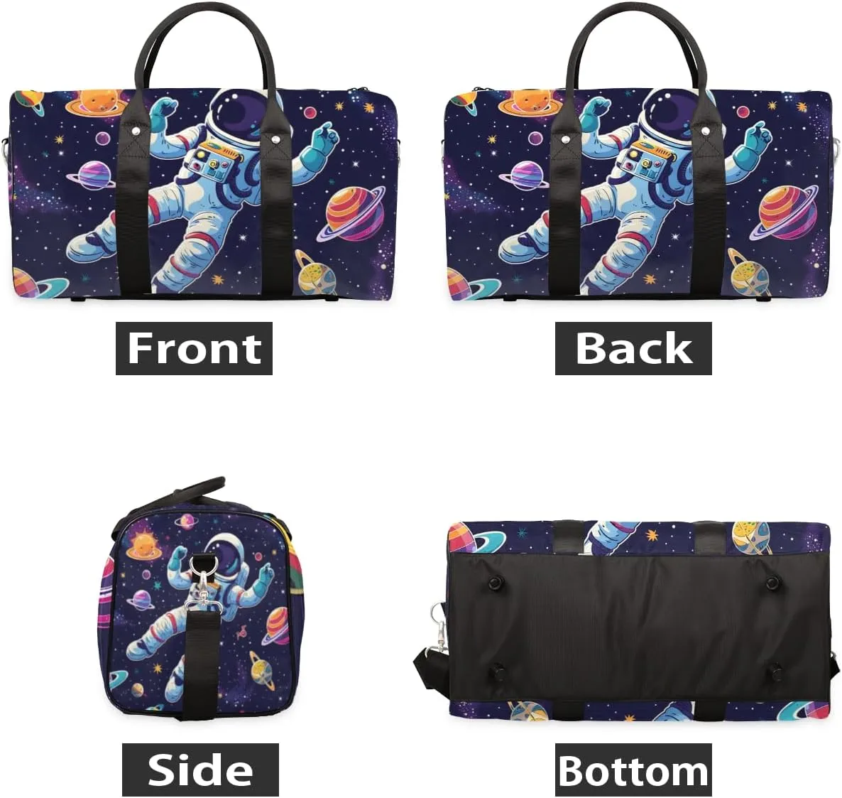 Outer Space Astronaut Travel Duffle Bag for Women Men Gym Duffel Foldable Bag Waterproof Weekender Colorful Universe Duffle Tote