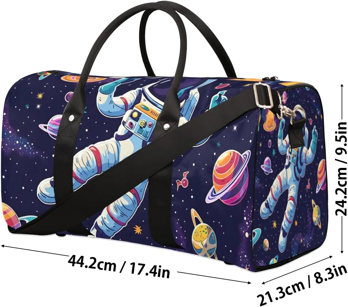 Outer Space Astronaut Travel Duffle Bag for Women Men Gym Duffel Foldable Bag Waterproof Weekender Colorful Universe Duffle Tote