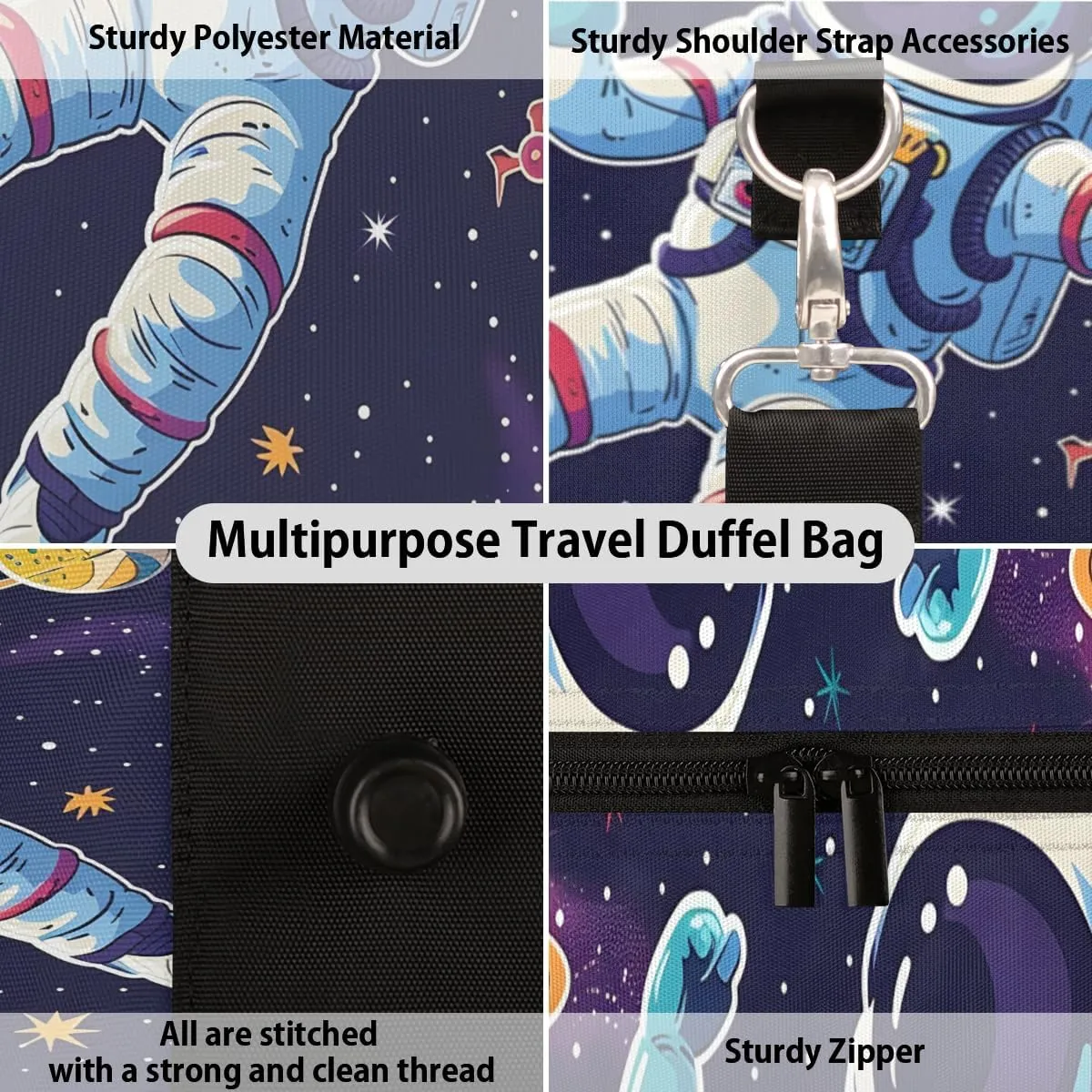 Outer Space Astronaut Travel Duffle Bag for Women Men Gym Duffel Foldable Bag Waterproof Weekender Colorful Universe Duffle Tote