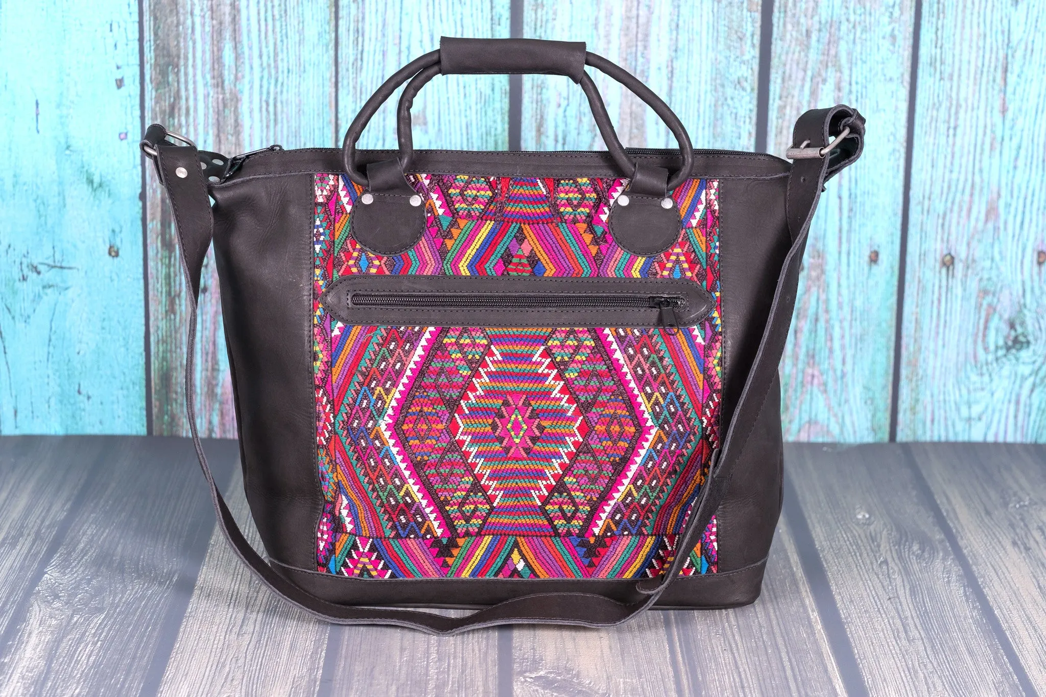 Overnighter Tote Bag Cross Body Purse Diaper Bag black leather