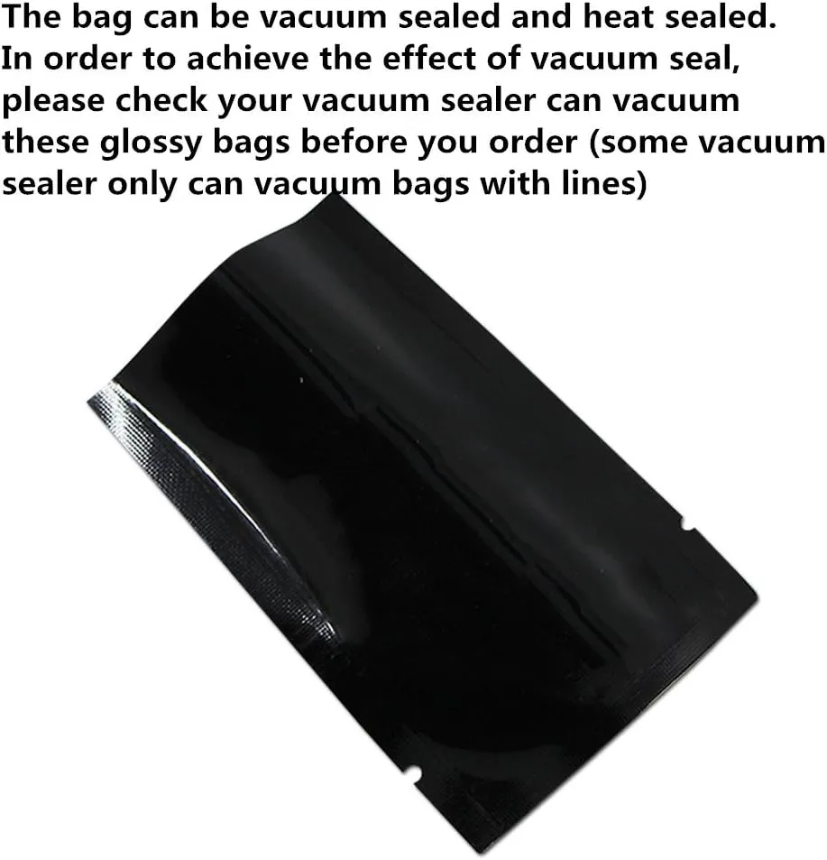 PABCK 200 Pack Metallic Mylar Foil Open Top Sealable Bags Vacuum Heat Seal Pouches for Food Storage Packaging with Tear Notches (6x9cm (2.4x3.5 inch), Black)