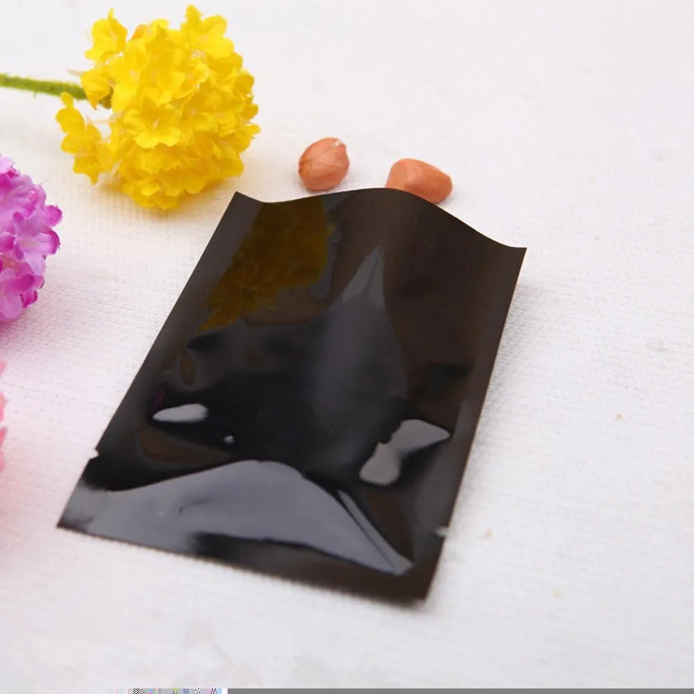 PABCK 200 Pack Metallic Mylar Foil Open Top Sealable Bags Vacuum Heat Seal Pouches for Food Storage Packaging with Tear Notches (6x9cm (2.4x3.5 inch), Black)