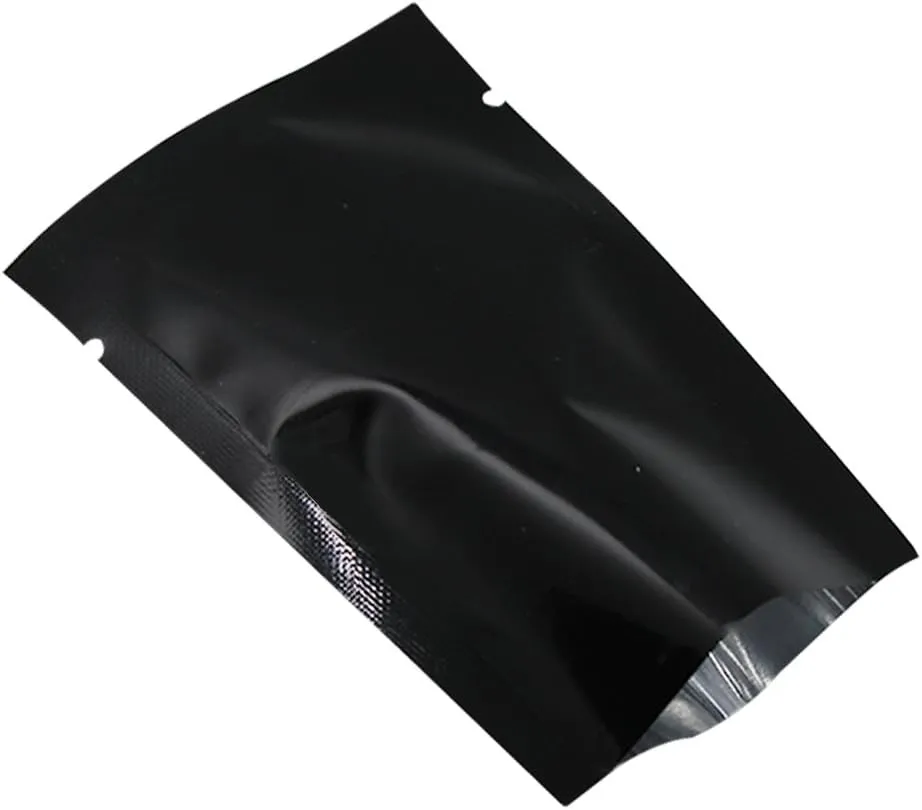 PABCK 200 Pack Metallic Mylar Foil Open Top Sealable Bags Vacuum Heat Seal Pouches for Food Storage Packaging with Tear Notches (6x9cm (2.4x3.5 inch), Black)