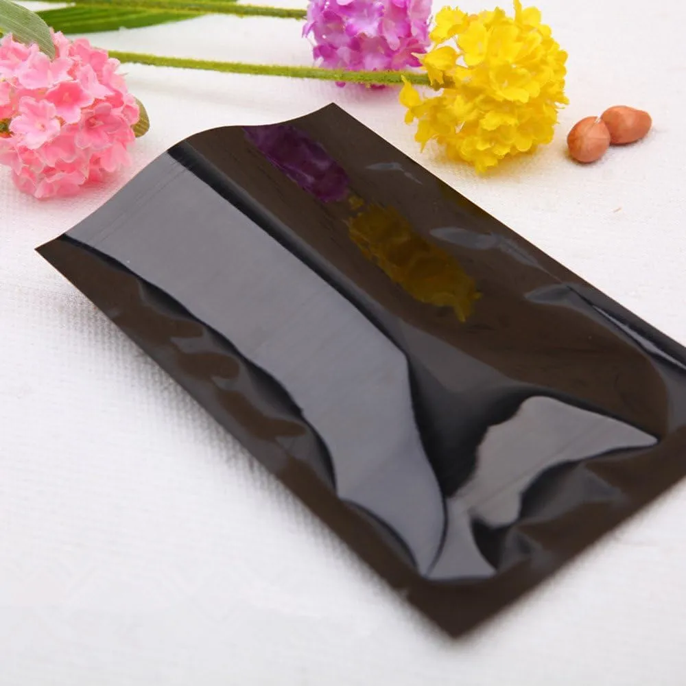 PABCK 200 Pack Metallic Mylar Foil Open Top Sealable Bags Vacuum Heat Seal Pouches for Food Storage Packaging with Tear Notches (6x9cm (2.4x3.5 inch), Black)