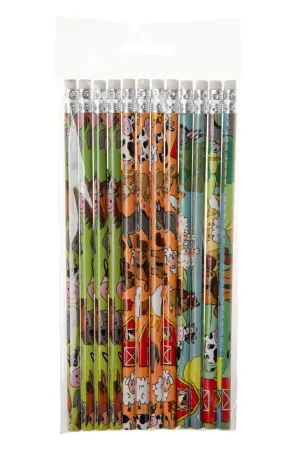 Pack of 12 Farm Animals Design Pencils with Eraser