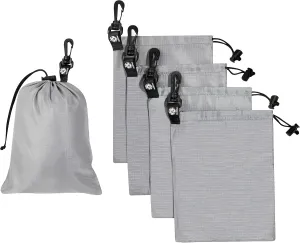 PALTERWEAR Drawstring Bag - Cinch and Ditty Pouch with Clip for Travel, Wardrobe, Outdoors - Set of 5 (Gray, 7 x 9 inch)