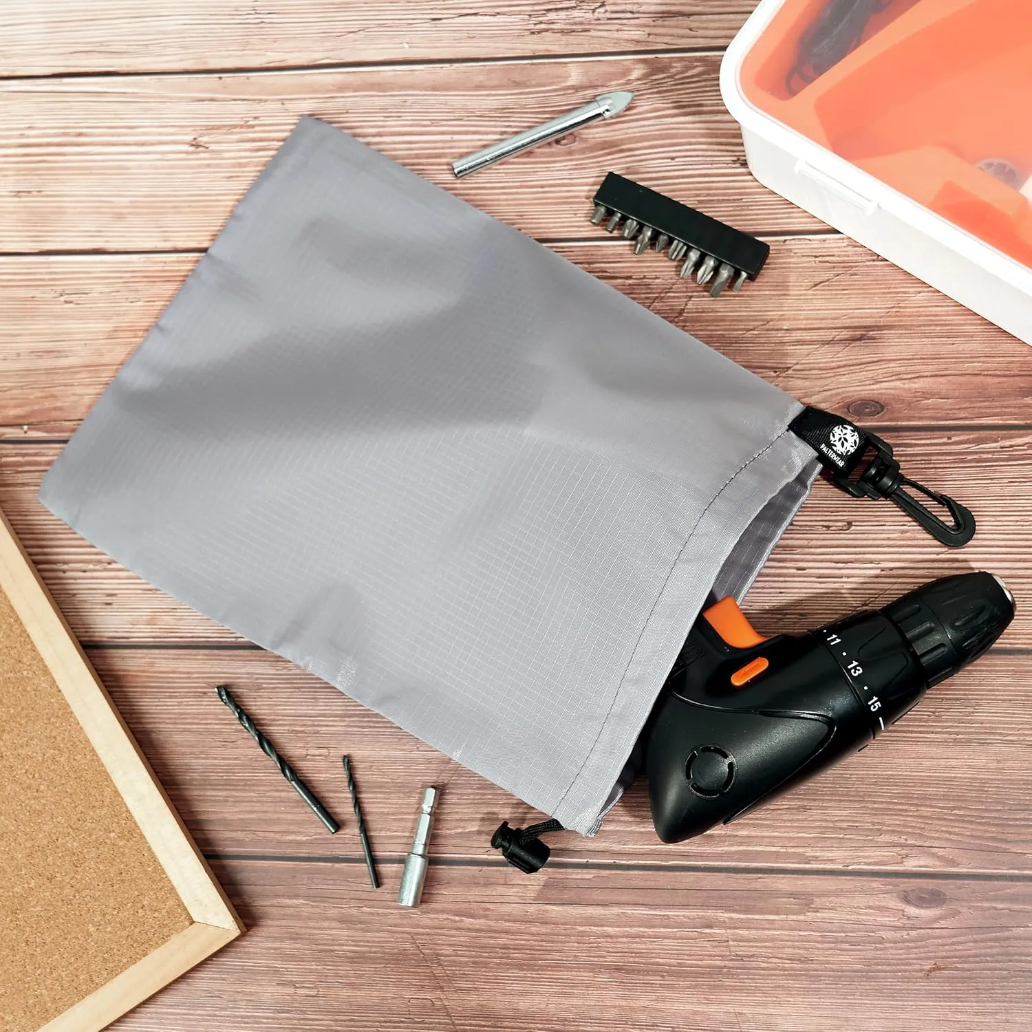 PALTERWEAR Drawstring Bag - Cinch and Ditty Pouch with Clip for Travel, Wardrobe, Outdoors - Set of 5 (Gray, 7 x 9 inch)