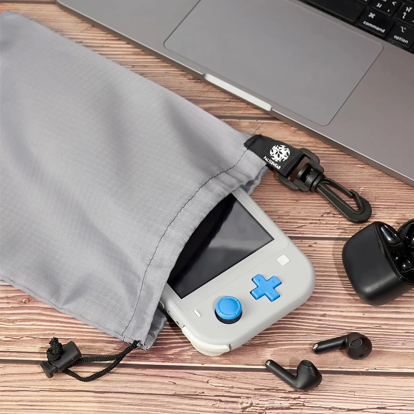 PALTERWEAR Drawstring Bag - Cinch and Ditty Pouch with Clip for Travel, Wardrobe, Outdoors - Set of 5 (Gray, 7 x 9 inch)