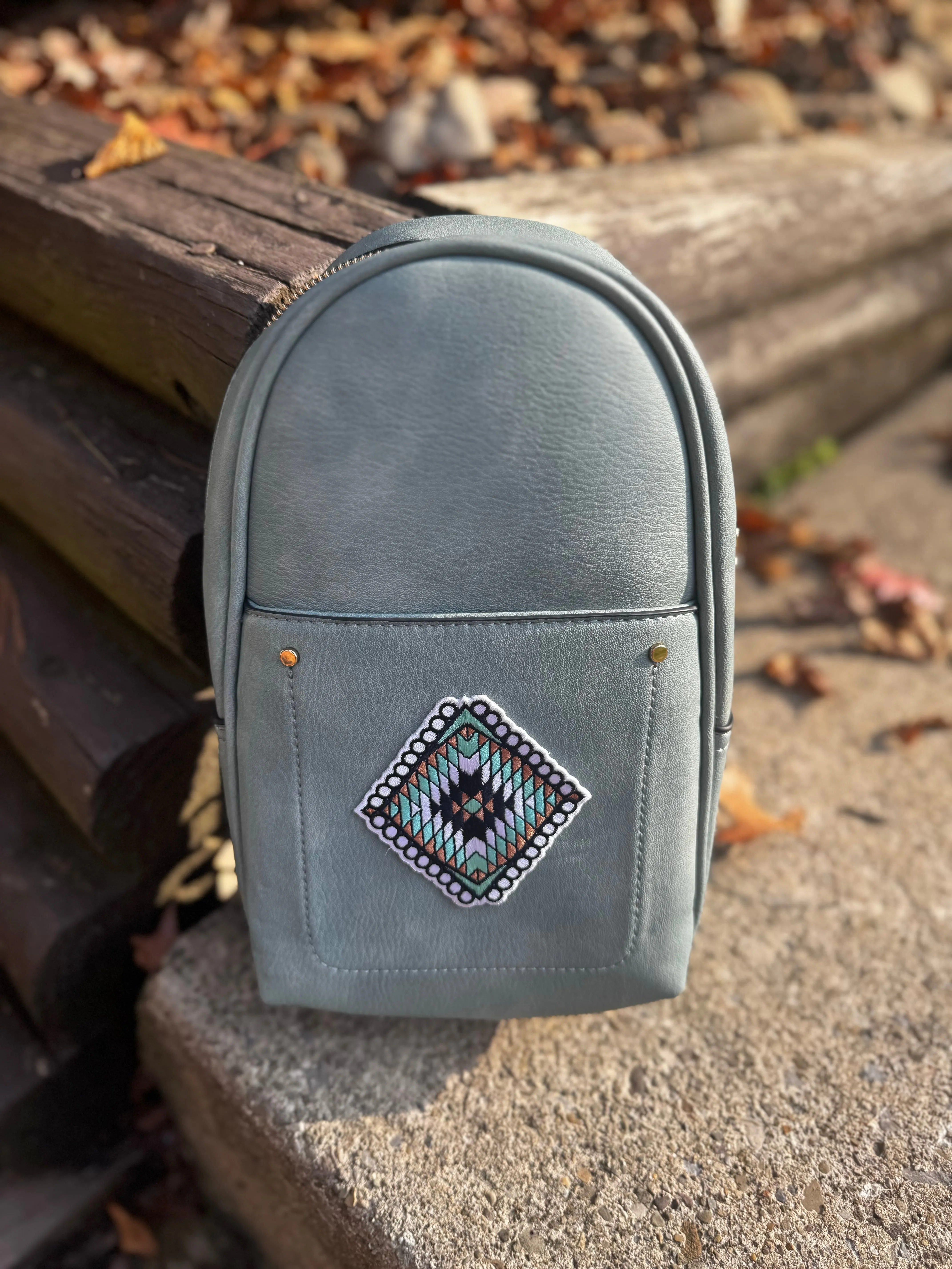 Pamela Sling Bag w/ Dbl Zip & Removable Strap w/ added Aztec Patch