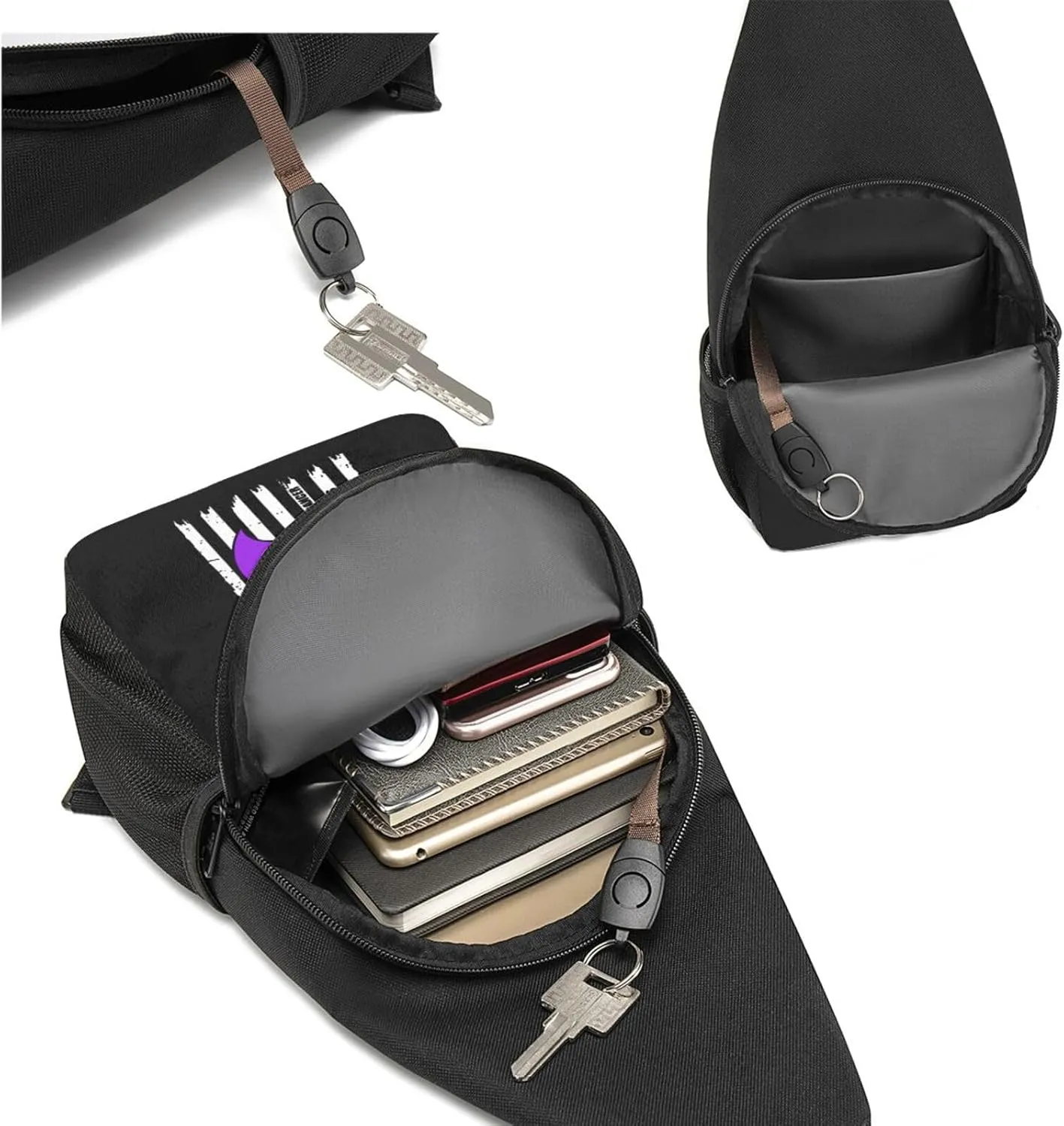 Pancreatic Cancer Awareness America Flag Purple Ribbon Chest Pack Leisure Shoulder Crossbody Chest Bag