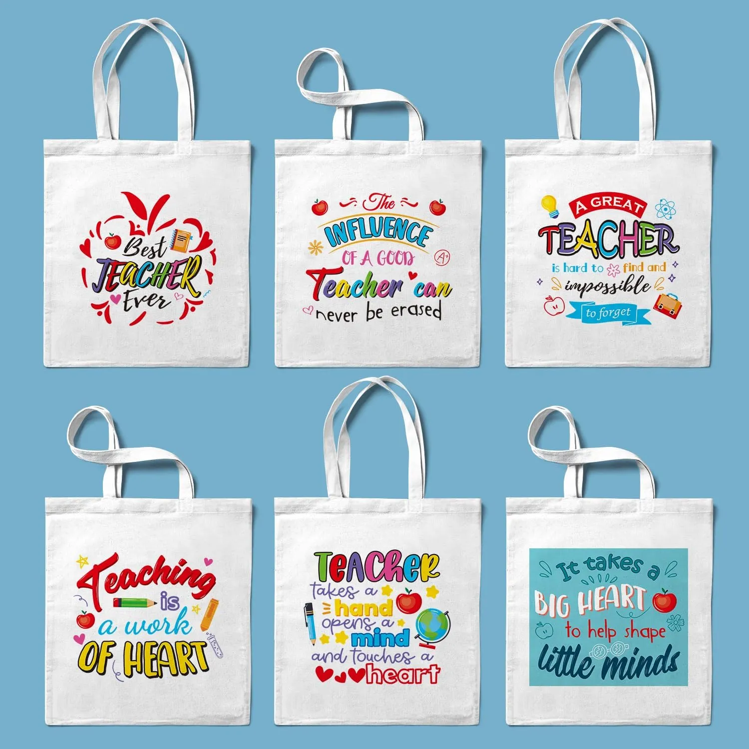 PARSUP 6PCS Teacher Appreciation Basket Bags for Kids Canvas Tote Bags for Students Carrying Thank You Teacher Gift Container with Handle