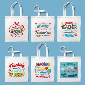 PARSUP 6PCS Teacher Appreciation Basket Bags for Kids Canvas Tote Bags for Students Carrying Thank You Teacher Gift Container with Handle