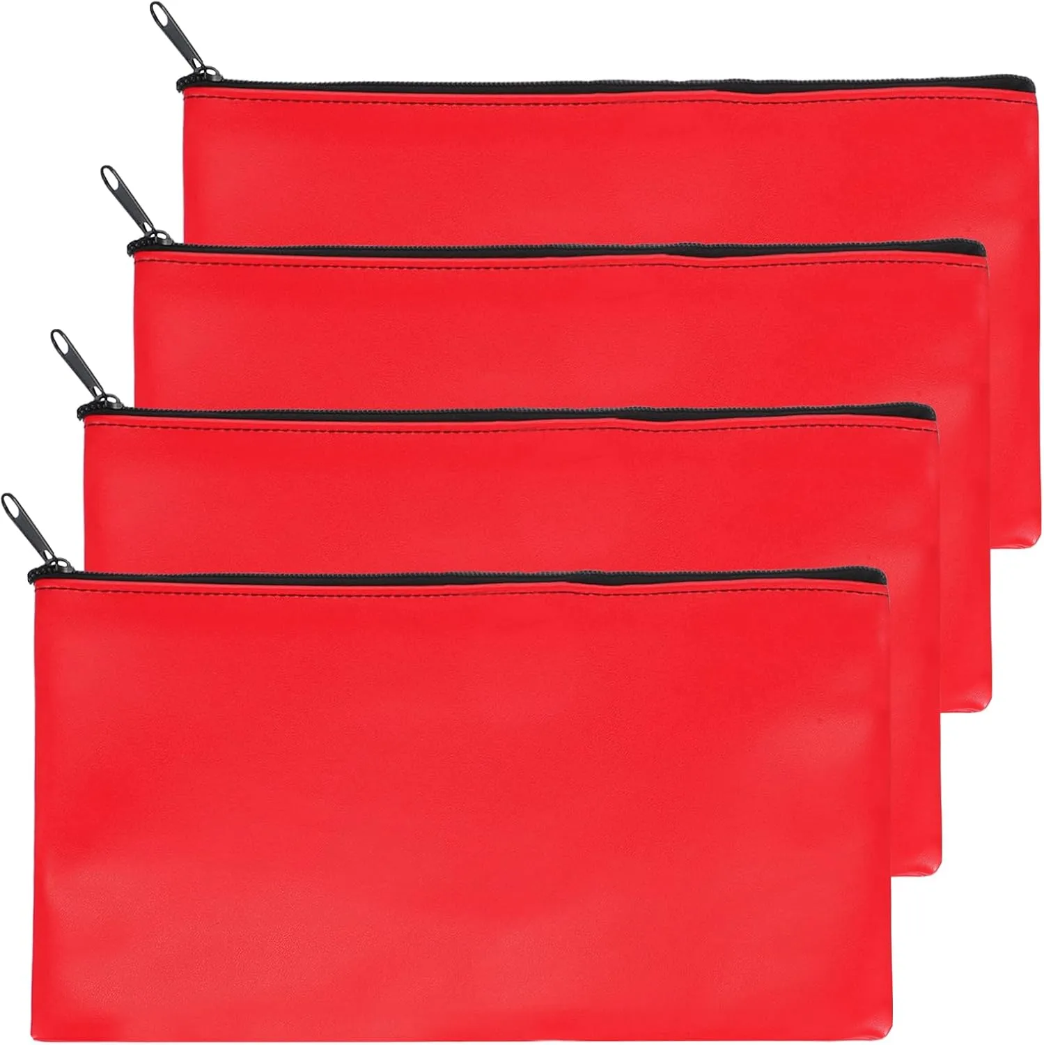PATIKIL 11"x 6" Bank Deposit Bag, 4Pcs Money Bag Bank Bag Security Money Pouch Receipt Holder for Tickets Coin Makeup Cosmetics Bills, Bright Red