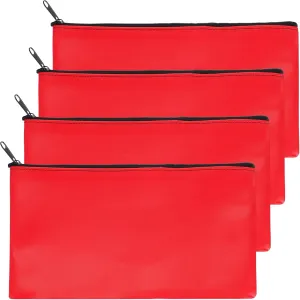 PATIKIL 11"x 6" Bank Deposit Bag, 4Pcs Money Bag Bank Bag Security Money Pouch Receipt Holder for Tickets Coin Makeup Cosmetics Bills, Bright Red