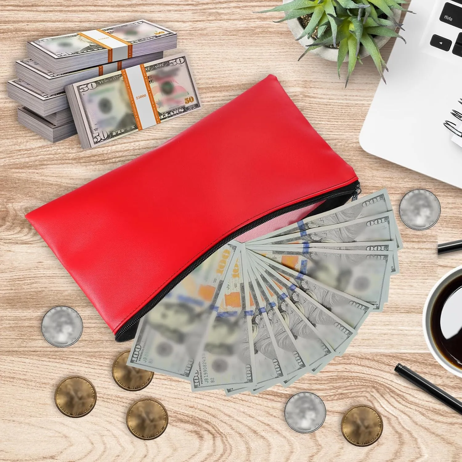 PATIKIL 11"x 6" Bank Deposit Bag, 4Pcs Money Bag Bank Bag Security Money Pouch Receipt Holder for Tickets Coin Makeup Cosmetics Bills, Bright Red