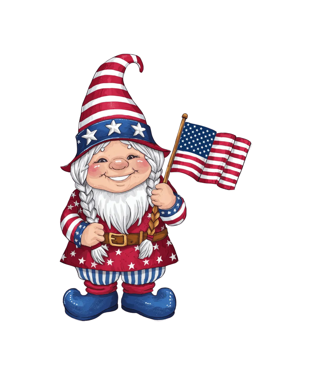 Patriotic Gnome Holding Flag - Ready To Print DTF Transfers