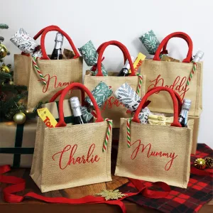 Personalised Natural & Red Christmas Jute Gift Bag
